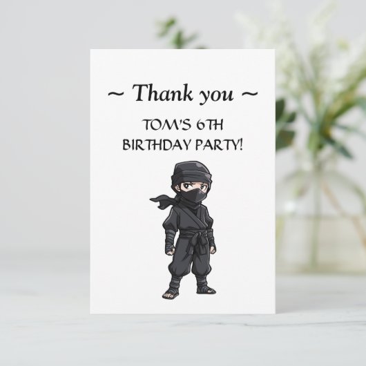 Anime Style Ninja Warrior Boys Birthday Party Dankeskarte (Stehend Vorderseite)