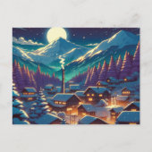 Anime Style Winter Village Snowy Night Scene Postkarte (Vorderseite)
