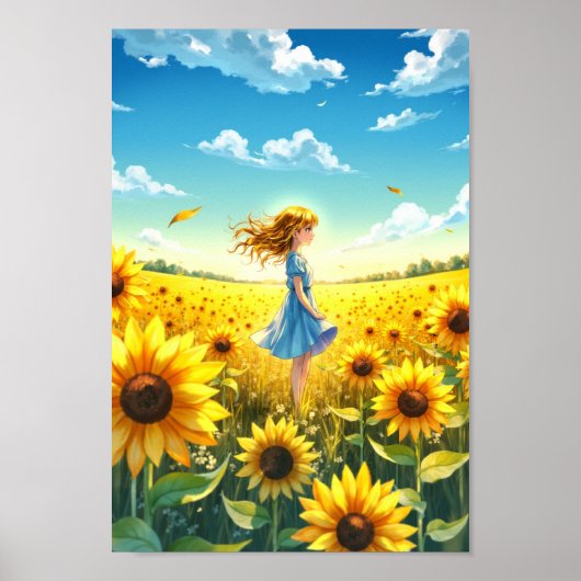 Anime Sunflower Field Summer Wall Art Poster (Vorne)