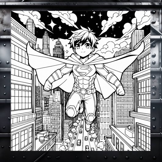 Anime Superhero Boy | Kid's Coloring Poster