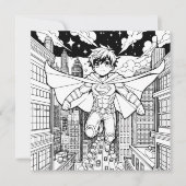Anime Superhero Boy | Kid's Coloring Save The Date (Vorderseite)