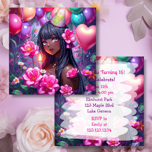 Anime Themed African-American Girl Birthday Einladung