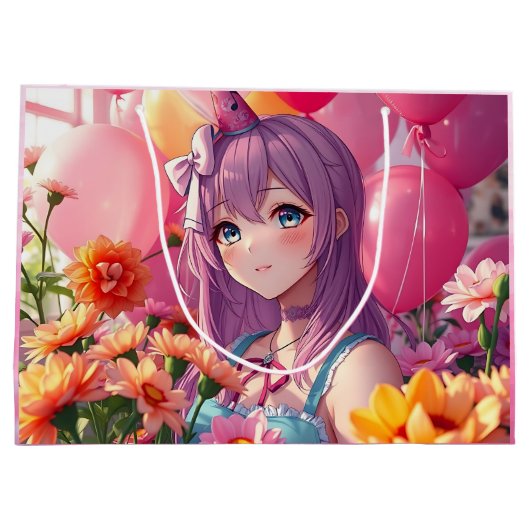 Anime Themed Birthday Girl Große Geschenktüte (Rückseite)