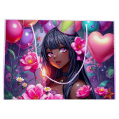 Anime Themed Birthday Girl of Color Große Geschenktüte (Rückseite)
