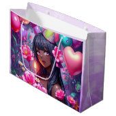 Anime Themed Birthday Girl of Color Große Geschenktüte (Vorderseite Schrägansicht)
