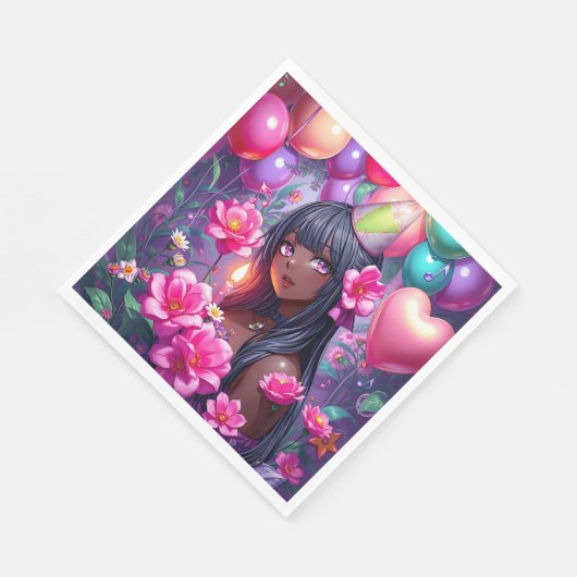 Anime Themed Birthday Girl of Color Serviette (Ecke)