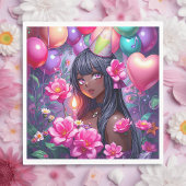 Anime Themed Birthday Girl of Color Serviette