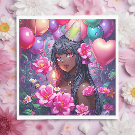 Anime Themed Birthday Girl of Color Serviette