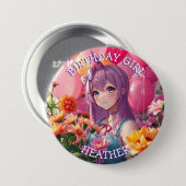 Anime Themed Birthday Girl Personalisiert Button (Vorne & Hinten)