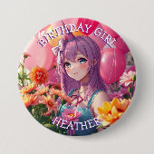 Anime Themed Birthday Girl Personalisiert Button (Vorderseite)