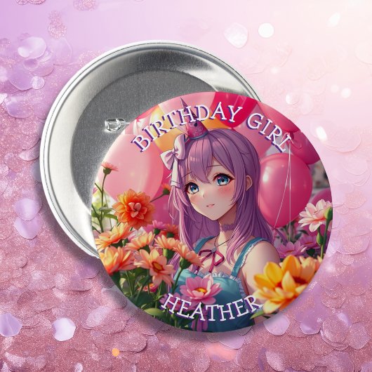 Anime Themed Birthday Girl Personalisiert Button
