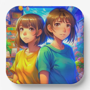 Anime Themed Twin Girls Geburtstagsparty Pappteller