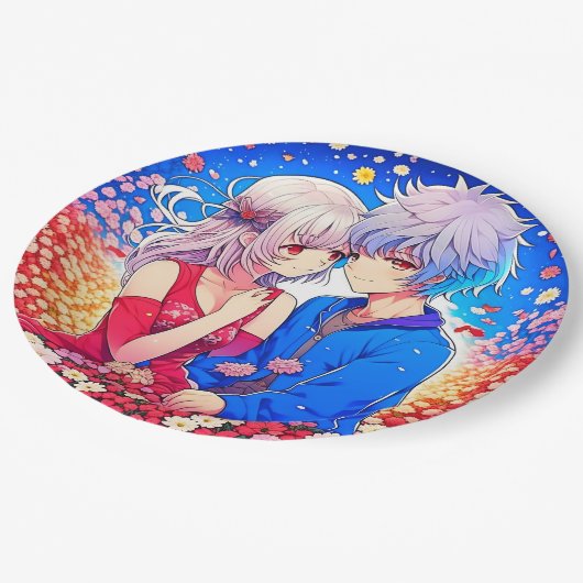 Anime Themed Valentinstag Party Pappteller (Schrägansicht)