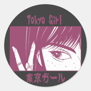 Anime Tokyo Girl Runder Aufkleber