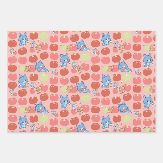 Anime Tom, Jerry und Tuffy Apple Pattern Geschenkpapier Set (Vorderseite)