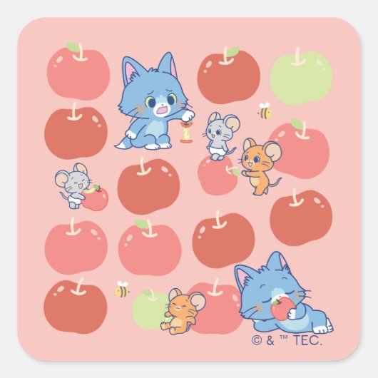 Anime Tom, Jerry und Tuffy Apple Pattern Quadratischer Aufkleber (Vorderseite)