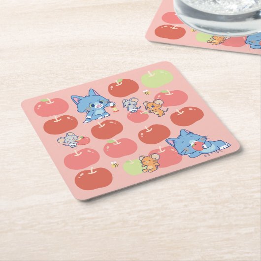 Anime Tom, Jerry und Tuffy Apple Pattern Rechteckiger Pappuntersetzer (angewinkelt)