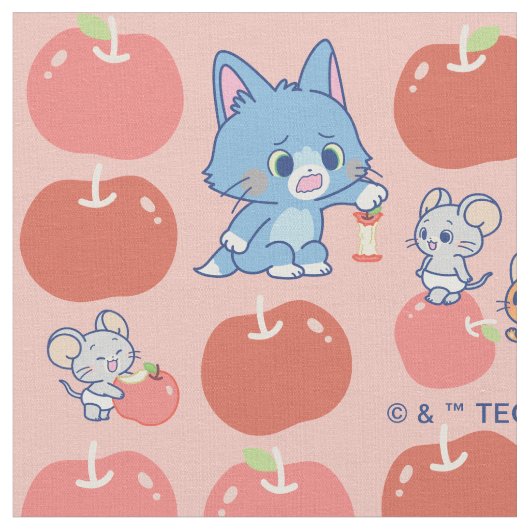Anime Tom, Jerry und Tuffy Apple Pattern Stoff (Nahaufnahme)