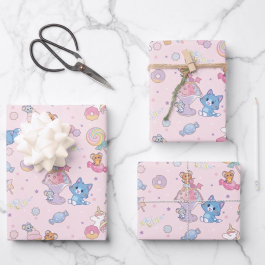 Anime Tom, Jerry und Tuffy Candyland Pattern Geschenkpapier Set (Vorderseite)