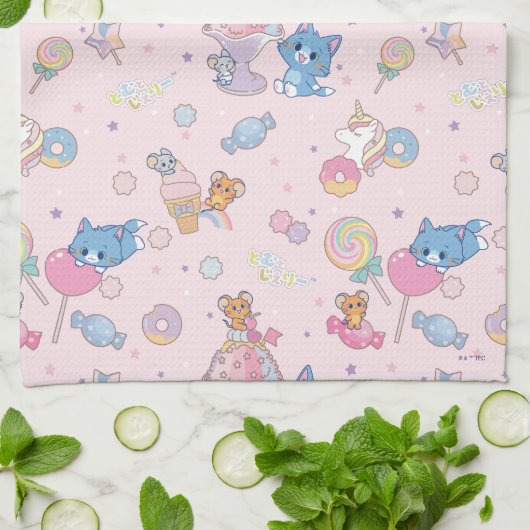 Anime Tom, Jerry und Tuffy Candyland Pattern Geschirrtuch (Gefaltet)