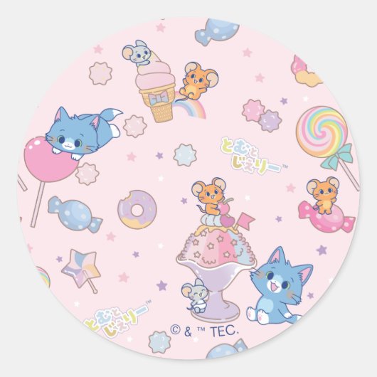 Anime Tom, Jerry und Tuffy Candyland Pattern Runder Aufkleber (Vorderseite)