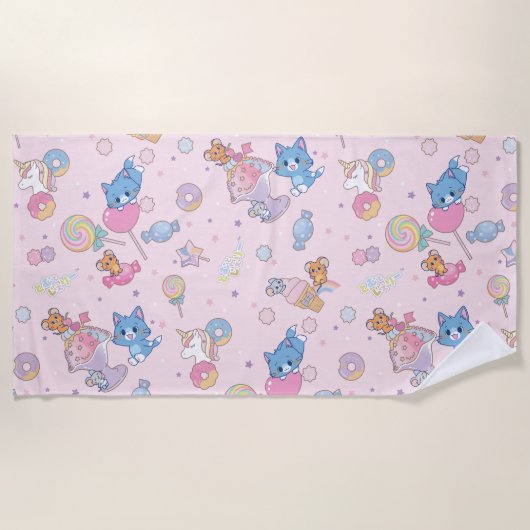 Anime Tom, Jerry und Tuffy Candyland Pattern Strandtuch (Vorderseite)