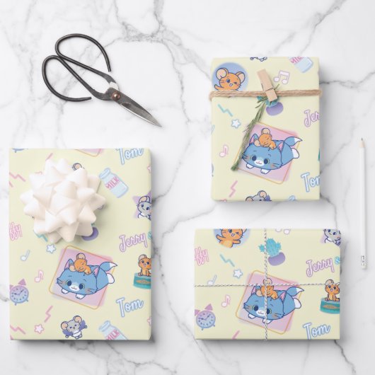 Anime Tom, Jerry und Tuffy Playtime Pattern Geschenkpapier Set (Vorderseite)