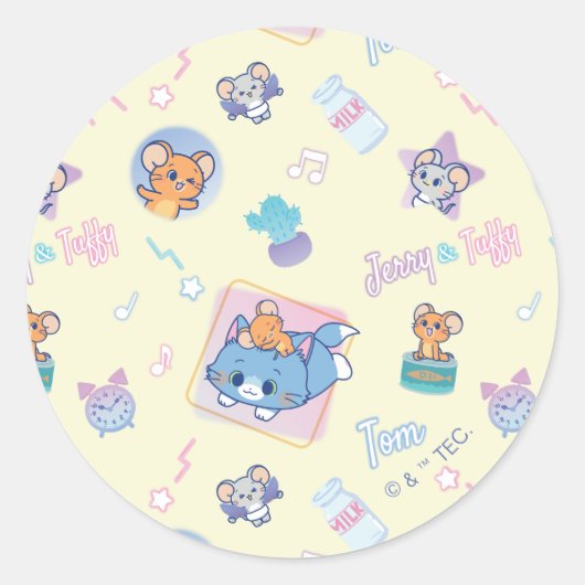 Anime Tom, Jerry und Tuffy Playtime Pattern Runder Aufkleber (Vorderseite)