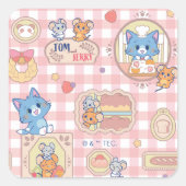 Anime Tom und Jerry Bakery Pattern Quadratischer Aufkleber (Vorderseite)