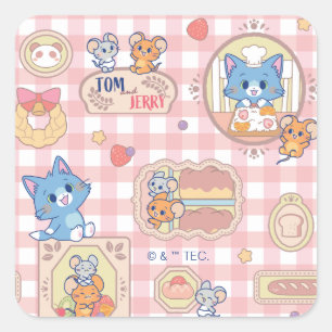 Anime Tom und Jerry Bakery Pattern Quadratischer Aufkleber