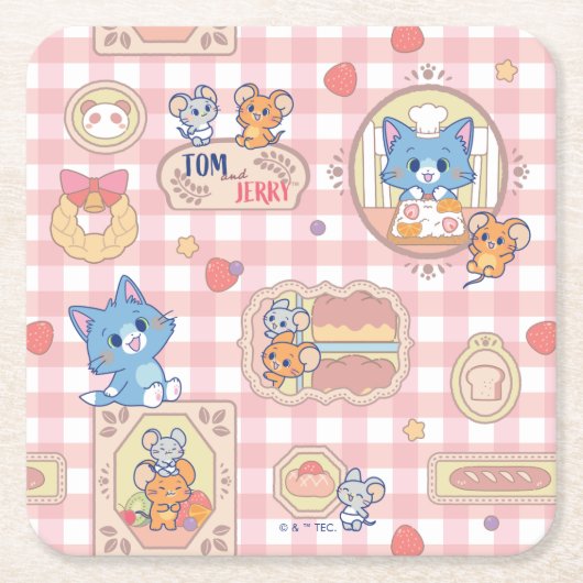 Anime Tom und Jerry Bakery Pattern Rechteckiger Pappuntersetzer (Vorderseite)