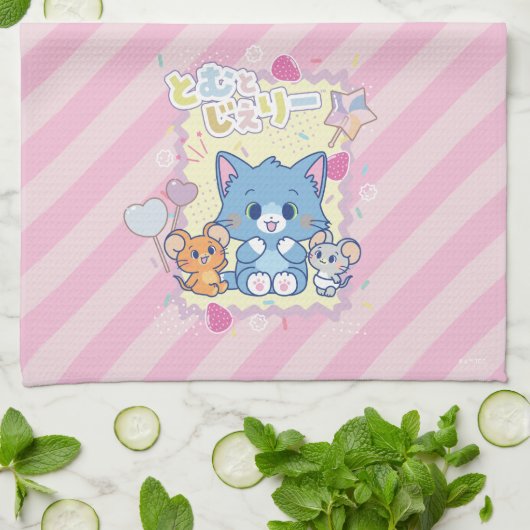 Anime Tom und Jerry Strawberry Fun Geschirrtuch (Gefaltet)