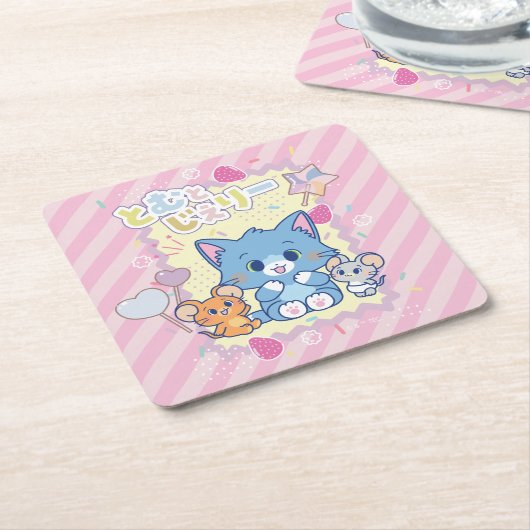 Anime Tom und Jerry Strawberry Fun Rechteckiger Pappuntersetzer (angewinkelt)