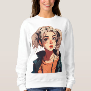 Anime Traum: Schönheit mit beigem Haar Sweatshirt