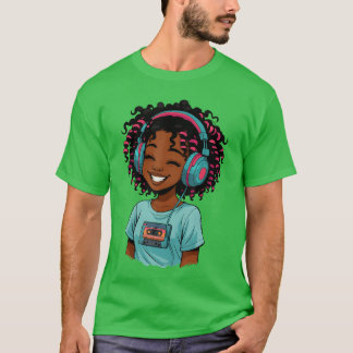 Anime und Musik Afro Schwarzes Mädchen Frauen Anim T-Shirt