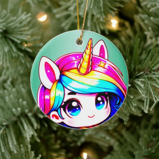 Anime Unicorn Kids Keramik Ornament (Baum)