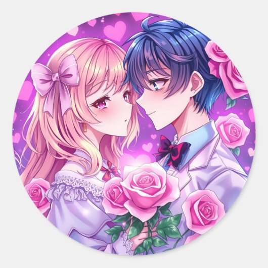 Anime Valentine's Day Boy and Girl Romantic Runder Aufkleber (Vorderseite)