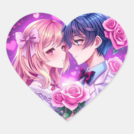 Anime Valentine's Day Boy und Girl Romantic Large Herz-Aufkleber