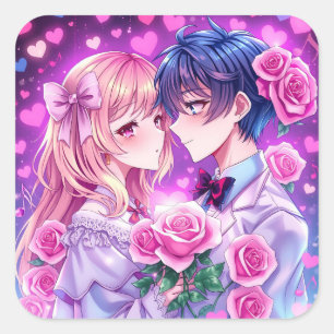 Anime Valentine's Day Boy und Girl Romantic Large Quadratischer Aufkleber