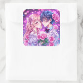 Anime Valentine's Day Boy und Girl Romantic Large Quadratischer Aufkleber (Tasche)