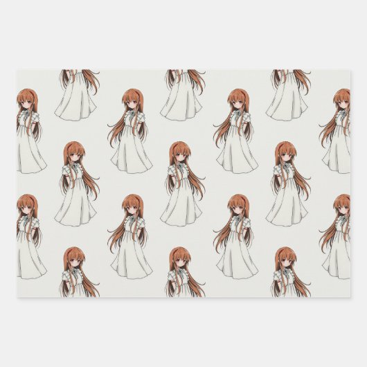 Anime Weeb Girl Manga-Muster Geschenkpapier Set (Vorderseite)