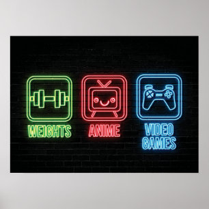 Anime, Weights, Video Games - Retro Neon Poster