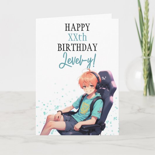 Anime White & Aquamarin Gamer über das Stuhlalter Karte (Vorderseite)