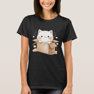 Anime White Cat in einer Box Japanischer Kawaii Ca T-Shirt