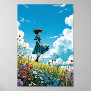Anime-Windy-Wildflower-Hügel-Wandkunst Poster