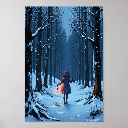 Anime-Winterlaterne-Schneewandkunst Poster (Vorne)