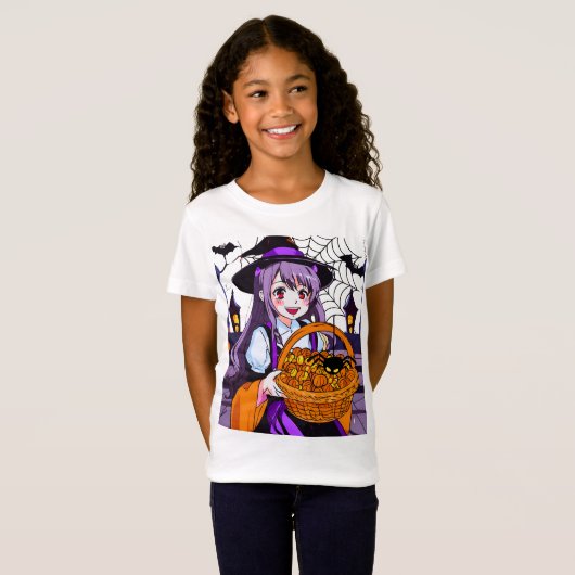 Anime Witch mit einem Körbchen von Pumpkins T-Shirt (Vorne ganz)