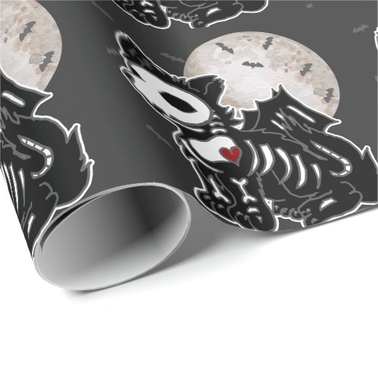 Anime Wolf Emo Goth Edgy Skeleton Halloween Dog Geschenkpapier (Rolleneckpunkt)