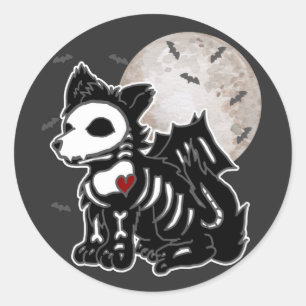 Anime Wolf Emo Goth Edgy Skeleton Halloween Dog Runder Aufkleber