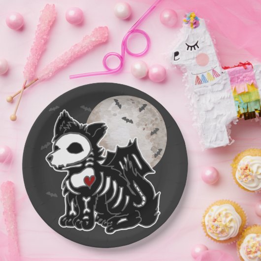 Anime Wolf Emo Goth Edgy Skeleton Halloween Dog Sq Pappteller (Party)